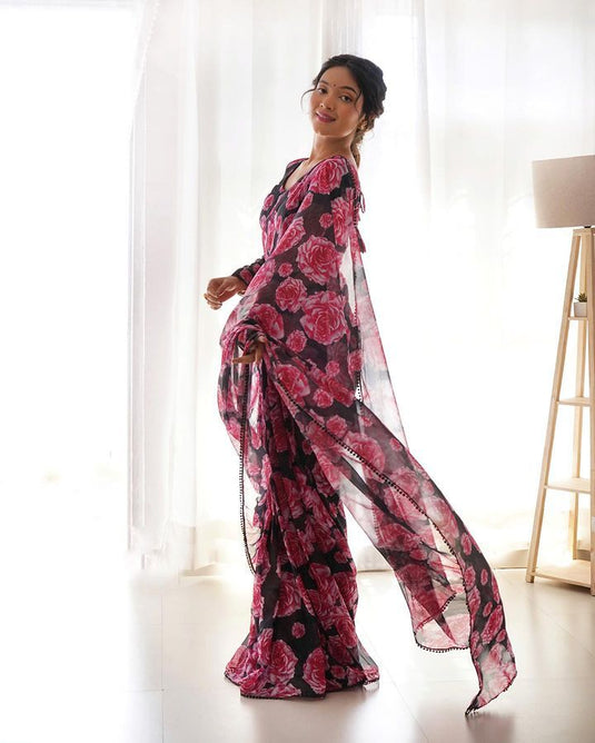 Pure Georgette Floral Printed Ready To Wear Saree - thevendorvilla