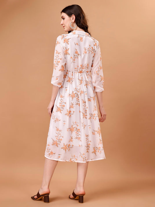 Printed Georgette Calf Length Floral Summer Dress - thevendorvilla