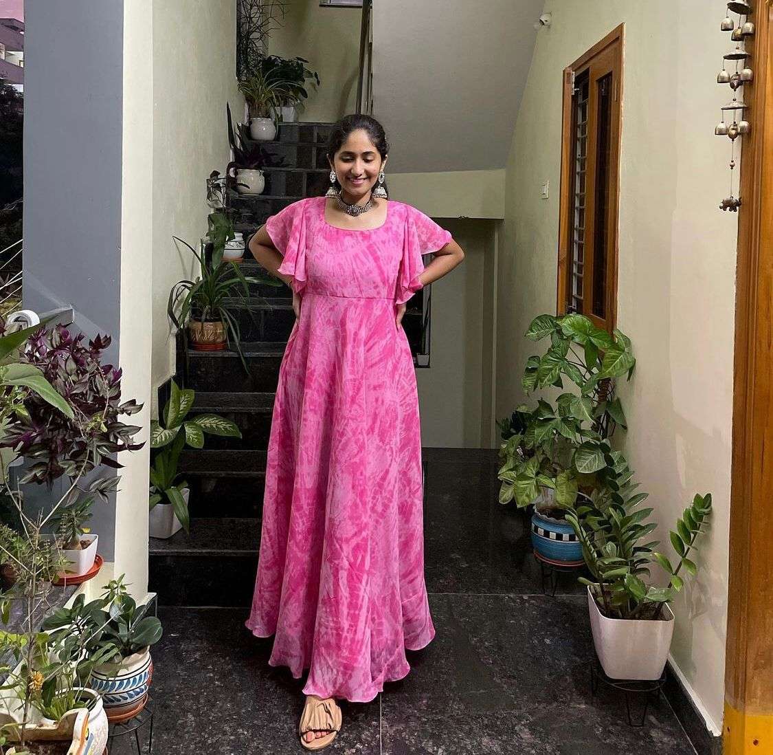 The Vendorvilla Flared Umbrella Print Anarkali Long Dress For Women