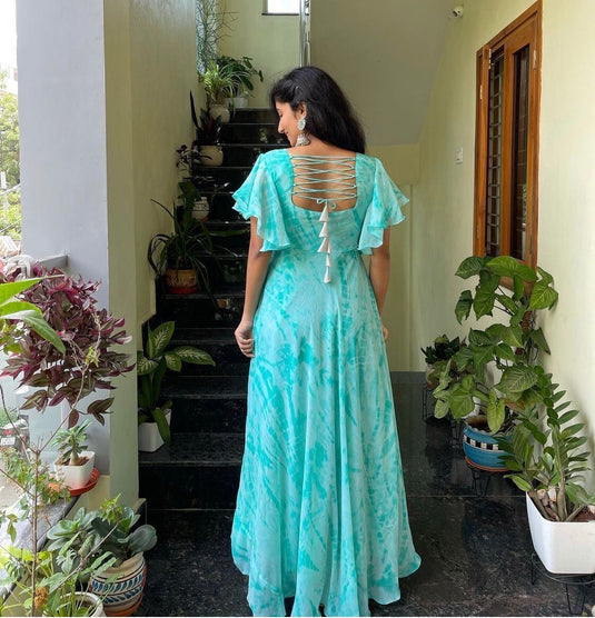 The Vendorvilla Flared Umbrella Print Anarkali Long Dress For Women - thevendorvilla