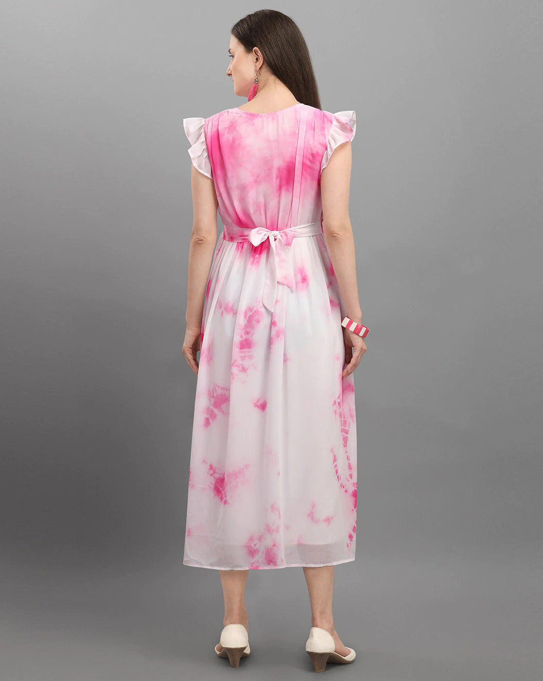 The Vendorvilla Beautiful Tie Dye Georgette Printed Flared Dress For Women
