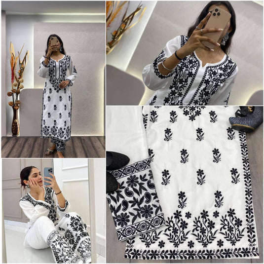 New Exclusive Rayon Chickenkari Embroidered Kurti Design