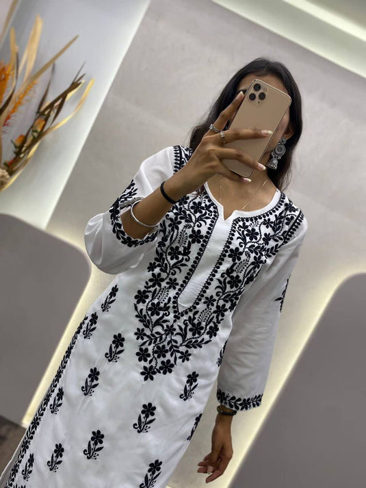 New Exclusive Rayon Chickenkari Embroidered Kurti Design