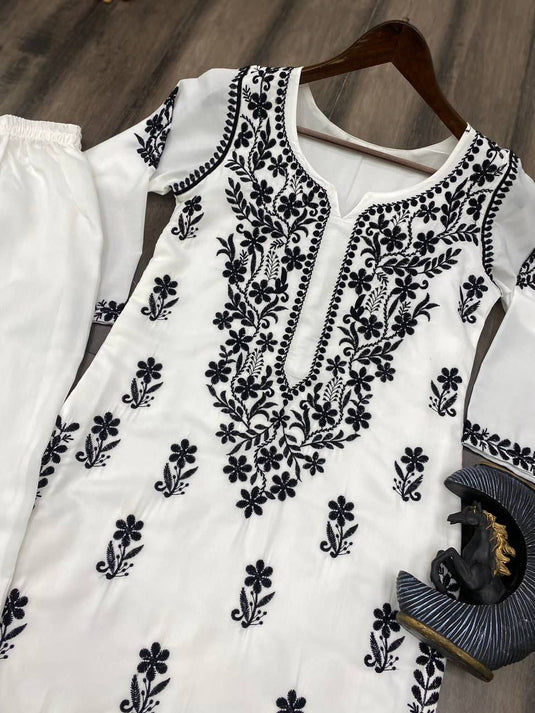 New Exclusive Rayon Chickenkari Embroidered Kurti Design