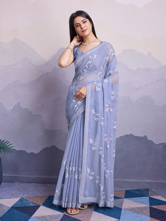 Simmer Embroidered Chiffon Saree