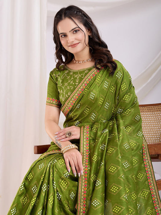 Traditional Vichitra Silk Bandhani Saree with Embroidered Sequin Work