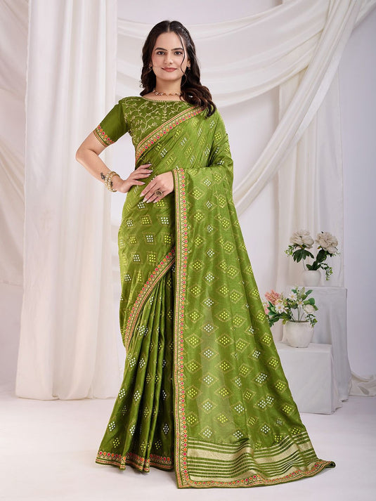 Traditional Vichitra Silk Bandhani Saree with Embroidered Sequin Work