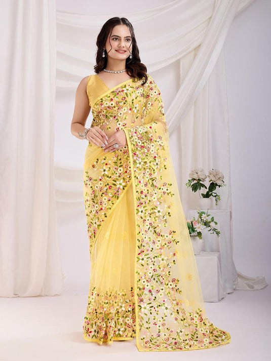 Elegant Soft Net Chikankari Saree with Mono Banglory Blouse & Piping Border – Timeless Grace!