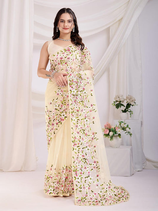 Elegant Soft Net Chikankari Saree with Mono Banglory Blouse & Piping Border – Timeless Grace!