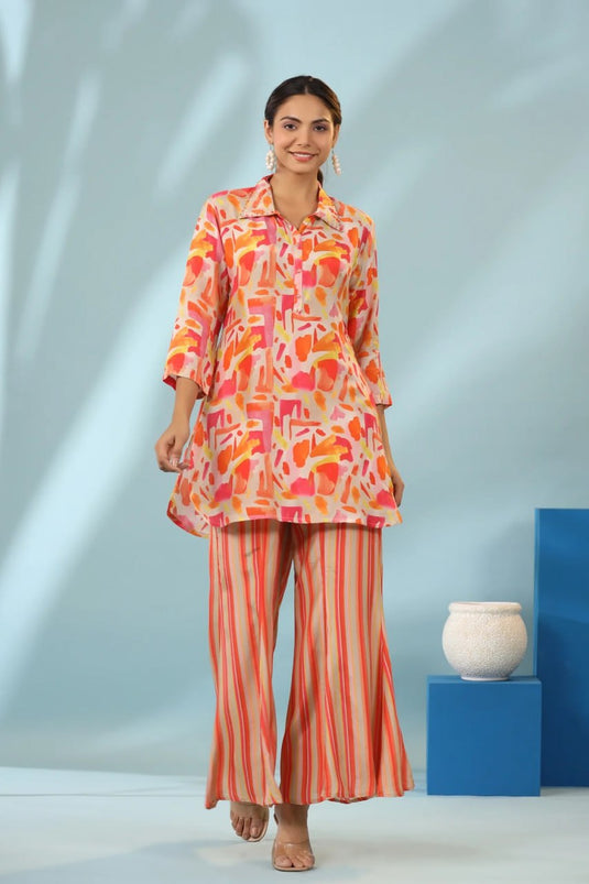 Vibrant Felicity On Cotton Bland Silk Co-Ord Set - thevendorvilla