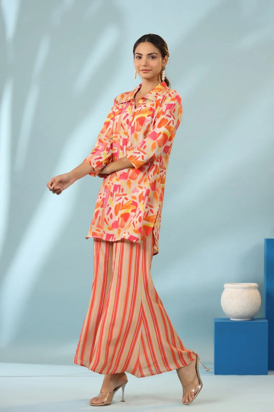 Vibrant Felicity On Cotton Bland Silk Co-Ord Set - thevendorvilla