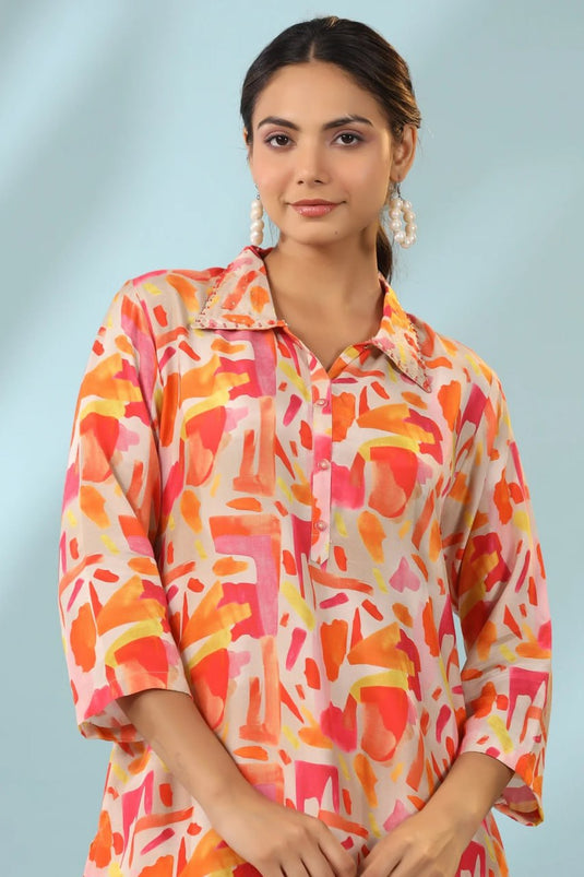 Vibrant Felicity On Cotton Bland Silk Co-Ord Set - thevendorvilla