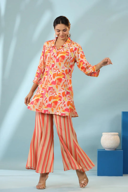 Vibrant Felicity On Cotton Bland Silk Co-Ord Set - thevendorvilla