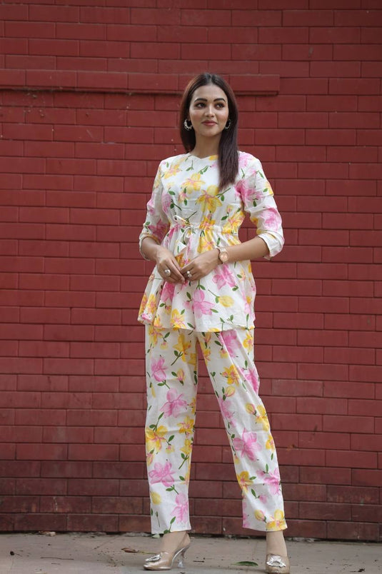 Co-rd set Attractive Fler pattern kurti with pant will give you defferent look